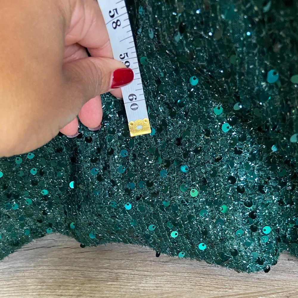 Faeriesty Sequin Gown Dress Size L Green One Shoulder Prom Weeding Dress Pleated - Picture 12 of 14